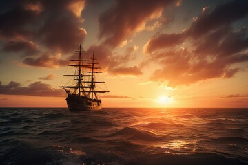 sailboat at sunset made by midjourney - obrazy, fototapety, plakaty