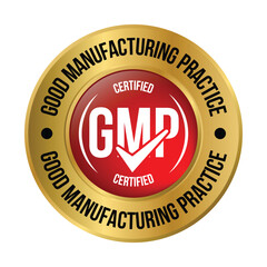 GMP Certified Badge, Good Manufacturing Practice Certified Stamp, GMP Approved Label, Packaging Design Elements, Supplement, GMP Quality Control, Medical And Health Design Element Vector Illustration