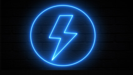 Glowing loocrative neon blue charging icon with blue neon circle isolated on black background