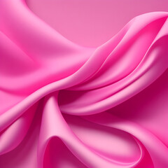 Fototapeta premium Pink abstract background. Silk satin crumbled. Soft fabric backdrop. Template for show case product. Generative ai art