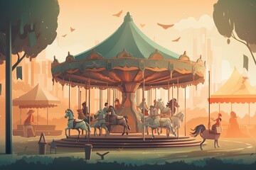 carousel in the park made by midjourney - obrazy, fototapety, plakaty