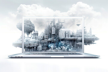 Fototapeta premium Generative AI illustration of futuristic architecture, digital connection, cloud informations