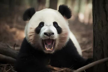 Foto op Canvas giant panda eating bamboo made by midjourney © Teo