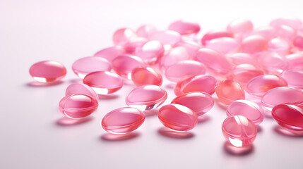 Obraz na płótnie Canvas Pink vitamins capsules on a white background. 