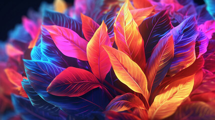  Colorful tropical leaves background. AI
