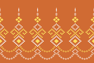 Orange vintages cross stitch traditional ethnic pattern paisley flower Ikat background abstract Aztec African Indonesian Indian seamless pattern for fabric print cloth dress carpet curtains and sarong