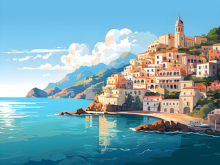 Amalfi coast scenery Italy beautiful,  presentation pictures, Illustration, Generative AI
