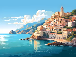 Schilderijen op glas Amalfi coast scenery Italy beautiful,  presentation pictures, Illustration, Generative AI © A_visual