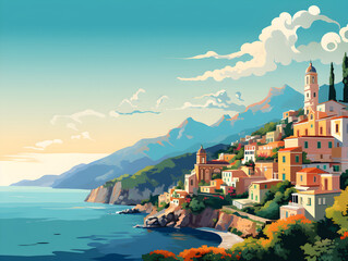 Amalfi coast scenery Italy beautiful,  presentation pictures, Illustration, Generative AI - obrazy, fototapety, plakaty