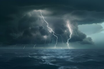 lightning over the sea made by midjourney	