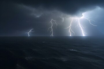 Naklejka na ściany i meble lightning over the sea made by midjourney 