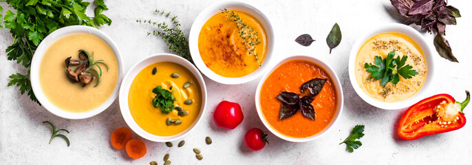 Autumn vegetable soups set