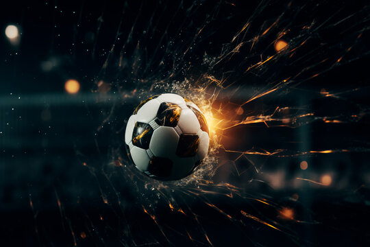 The ball hits the goal. Sport and healthy lifestyle concept. Playing soccer