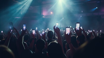Amidst the live concert, a hand uses a smartphone to capture the experience