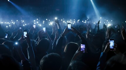 smartphone held in hand, recording and taking pictures at the live concert