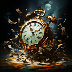Successful Time Management, Clock and Falling Money Illustration