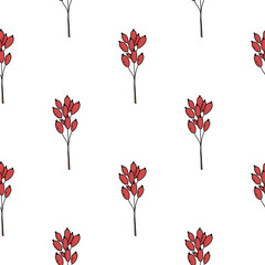 Hand drawn vector seamless pattern of berries barberry, cranberry in dodle ink sketch
