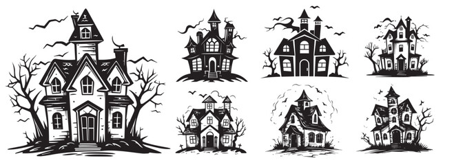 Halloween scary house silhouette vector illustration on a white background