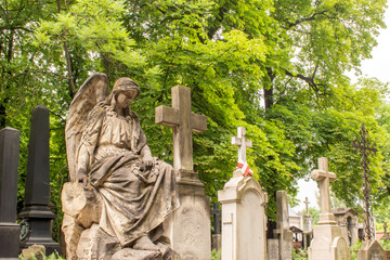 Warsaw, Poland 14 June 2023: Old Powązki Cemetery in Warsaw.