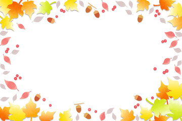 木の実と葉の背景イラスト、季節のイメージ