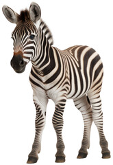 Cute african baby zebra isolated on a white background as transparent PNG, animal