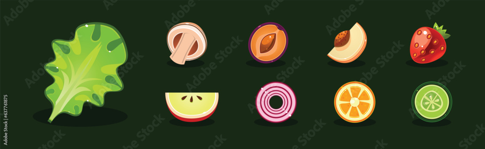 Poster flat fruit and vegetables icon and object vector set