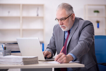 Old male employee working in the office