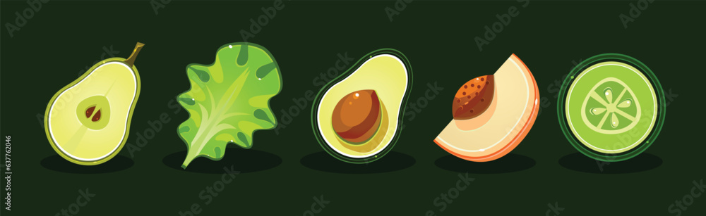 Poster flat fruit and vegetables icon and object vector set