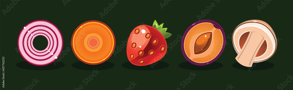Poster flat fruit and vegetables icon and object vector set