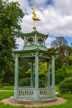 Chinese Kiosk in the Bagatelle park. This small castle was built in 1777 in Neoclassical-style. Located in Boulogne-Billancourt near Paris, France