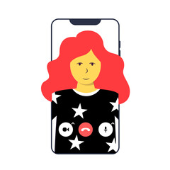 A cute girl is talking on a video call using the phone. The concept of video communications