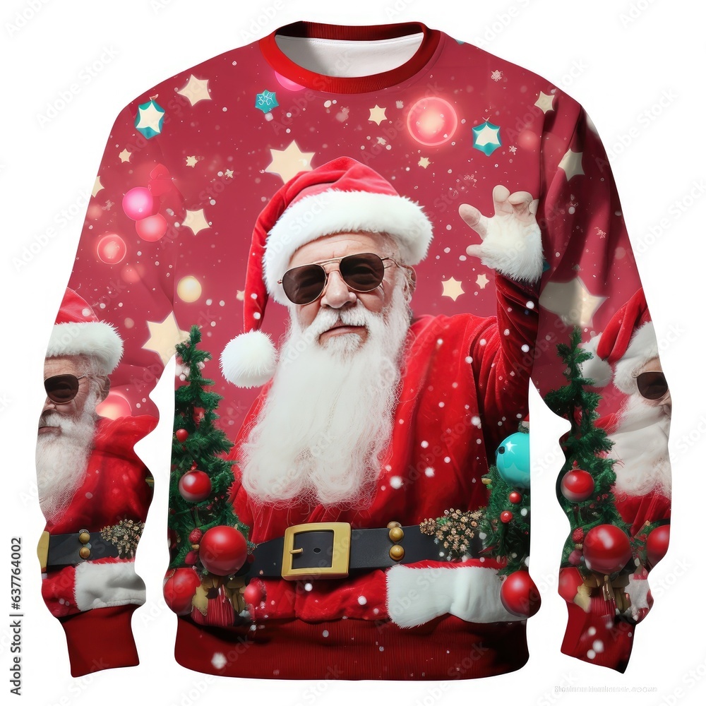 Wall mural Christmas sweater with Santa Claus created with Generative AI technology. - Wall murals