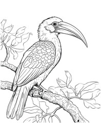 red billed hornbill coloring page © Farida