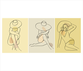 Woman Body Line Drawing Prints Set. Female Silhouette Creative Contemporary Abstract Line Drawing. Beauty Fashion Female Body. Vector Minimalist Design for Wall Art, Print, Card, Poster.