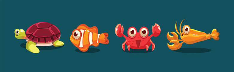 Big Eyed Sea Animal and Marine Creature Vector Set © topvectors