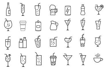 Beverages icons set vector illustration. mocktail, drink, squash, milk, water and more 