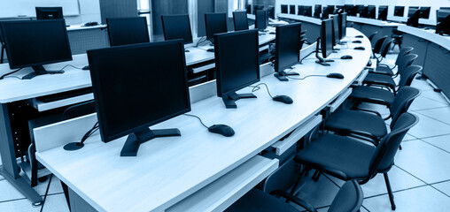 Group of computers in computer lab