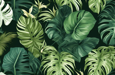 Vertical background with monstera leaves. Generative AI.