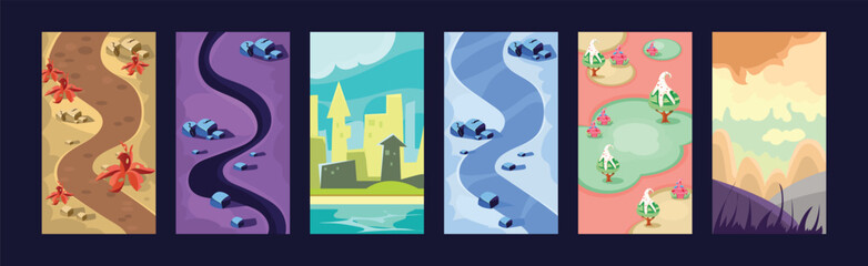 Mobile Game Vertical Backgrounds and Scenery Vector Set