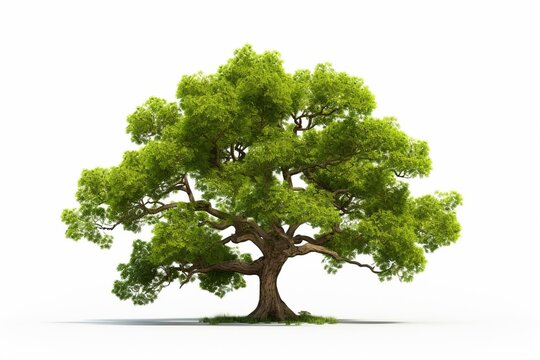 3D illustration of a green oak tree on a white background. Generative AI