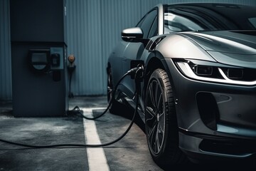 charging point for electric vehicles with a car being connected. Generative AI