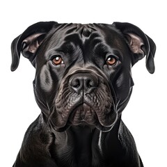 A Cane Corso dog's face in close-up against a clean white background created with Generative AI technology