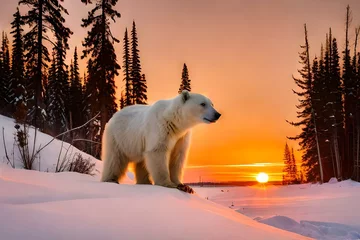 Keuken spatwand met foto A Polar bear mother (Ursus maritimus) stands proudly at the entrance of a freshly opened den in Wapusk National Park, Canada © usama