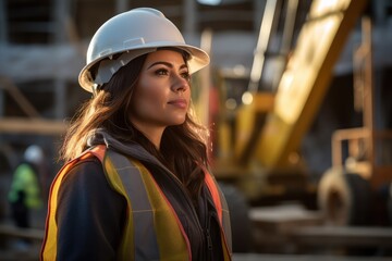 Female Eengineer Wearing a Hardhat, Inspecting Construction Site, Looking Confident - AI Generated
