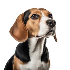 A Beagle dog sitting next to a white wall created with Generative AI technology