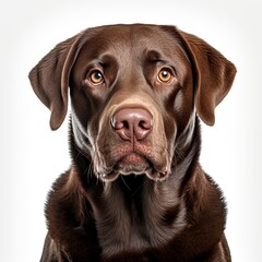 A close-up of a brown Labrador Retriever dog against a crisp white background created with Generative AI technology