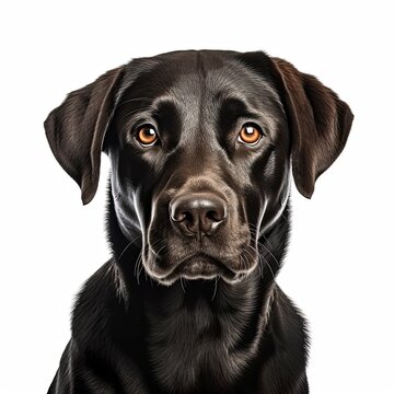 A close-up of a black Labrador Retriever dog with striking orange eyes created with Generative AI technology