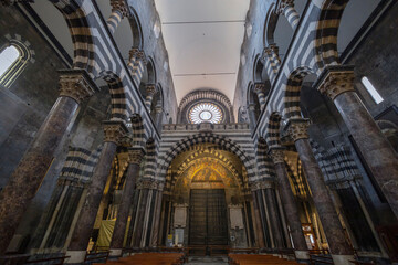GENOA, ITALY, MAY 23, 2023 - Inner of Cathedral of San Lorenzo in the historic center of Genoa, Italy