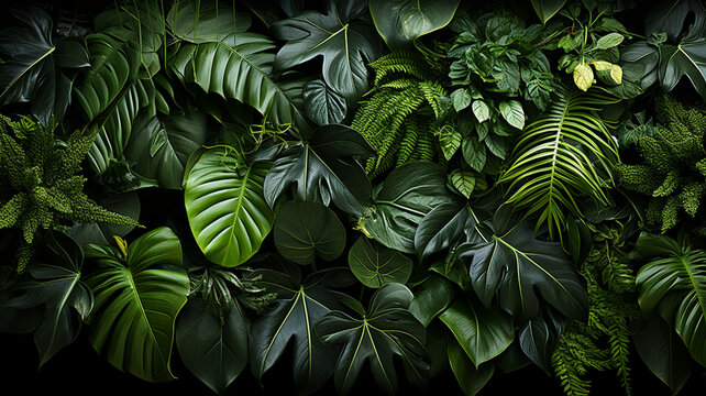 Background of tropical green leaves. Banner layout suitable for text and advertising