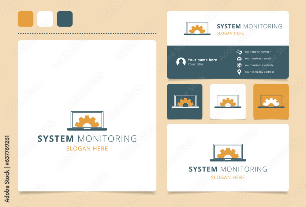 Poster system monitoring logo design with editable slogan. branding book and business card template.